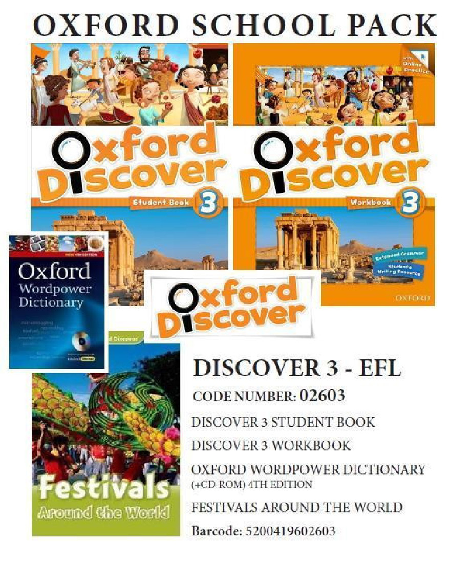 OXFORD DISCOVER 3 PACK EFL (SB + WB + READER: FESTIVALS AROUND THE WORLD+ OXF. WORDPOWER DICTIONARY+CD-ROM) - 02603