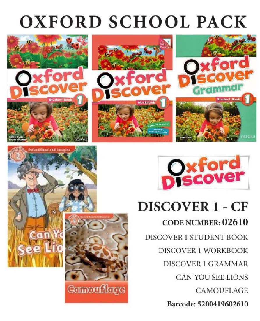 OXFORD DISCOVER 1 PACK CF (SB+ WB+GRAMMAR+ 2 READERS CAN YOU SEE THE LIONS/ CAMOUFLAGE) - 02610