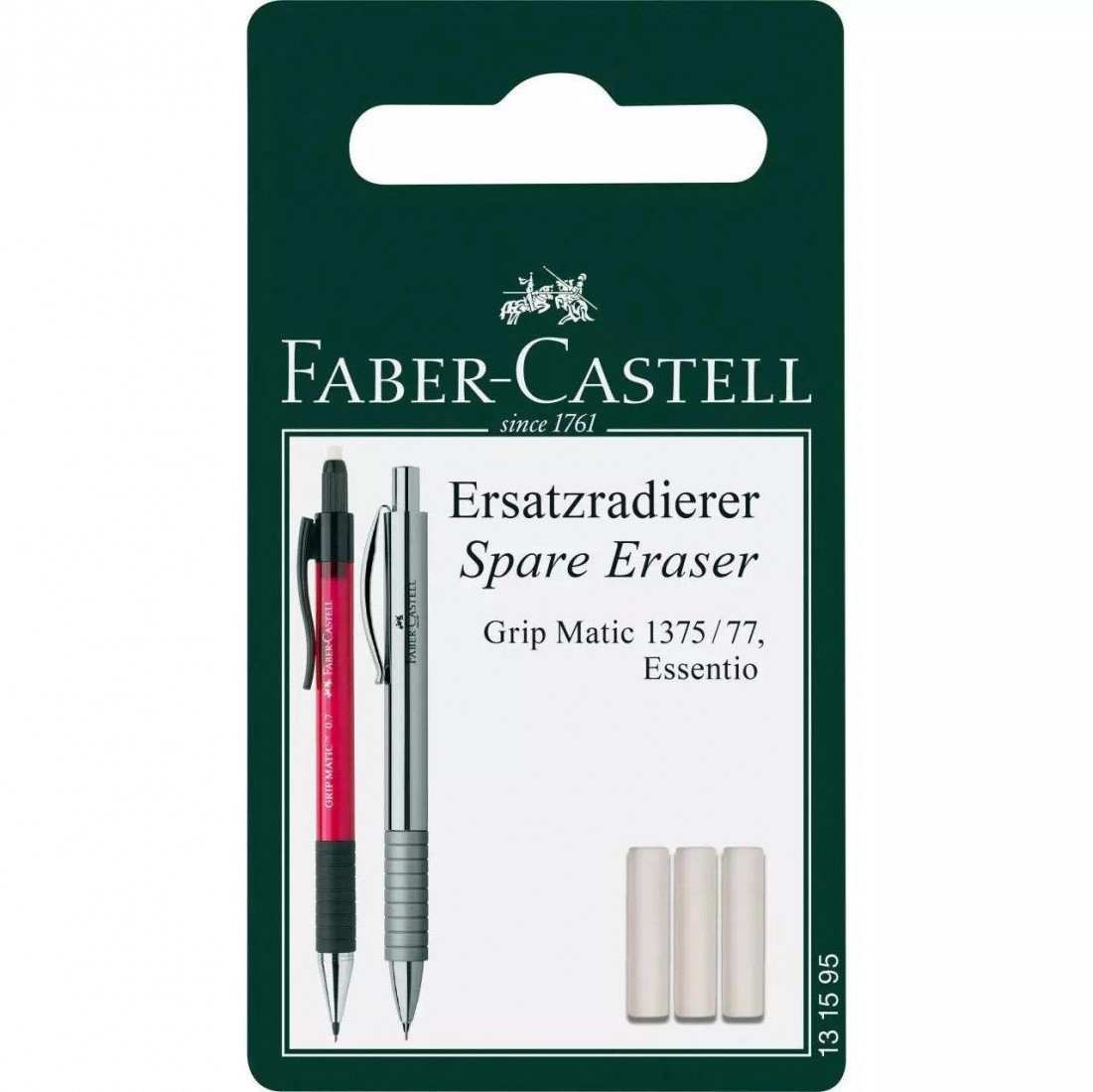 Faber Castell Grip Matic spare erasers for mechanical pencil, set of 3, 131595