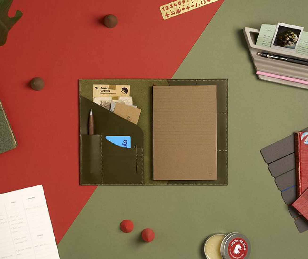 Paper Republic A5 Leather Le Portfolio Olive Green