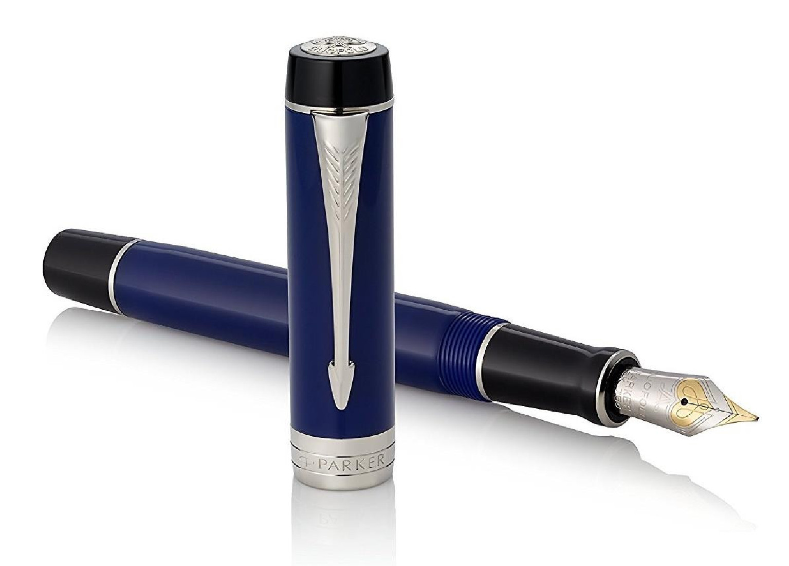 Parker Duofold Centennial Fountain Pen, Classic Blue and Black, Solid Gold Nib, Black Ink and Convertor (1947983)