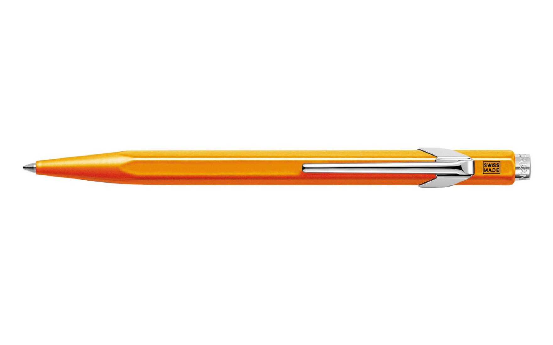 Caran Dache 849 Popline  fluo orange ballpoint pen, with slim metal box