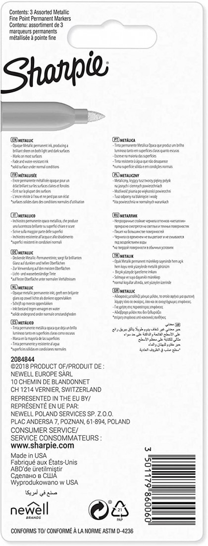 Permanent marker Sharpie Fine Blister 3 metallic colours 1986006