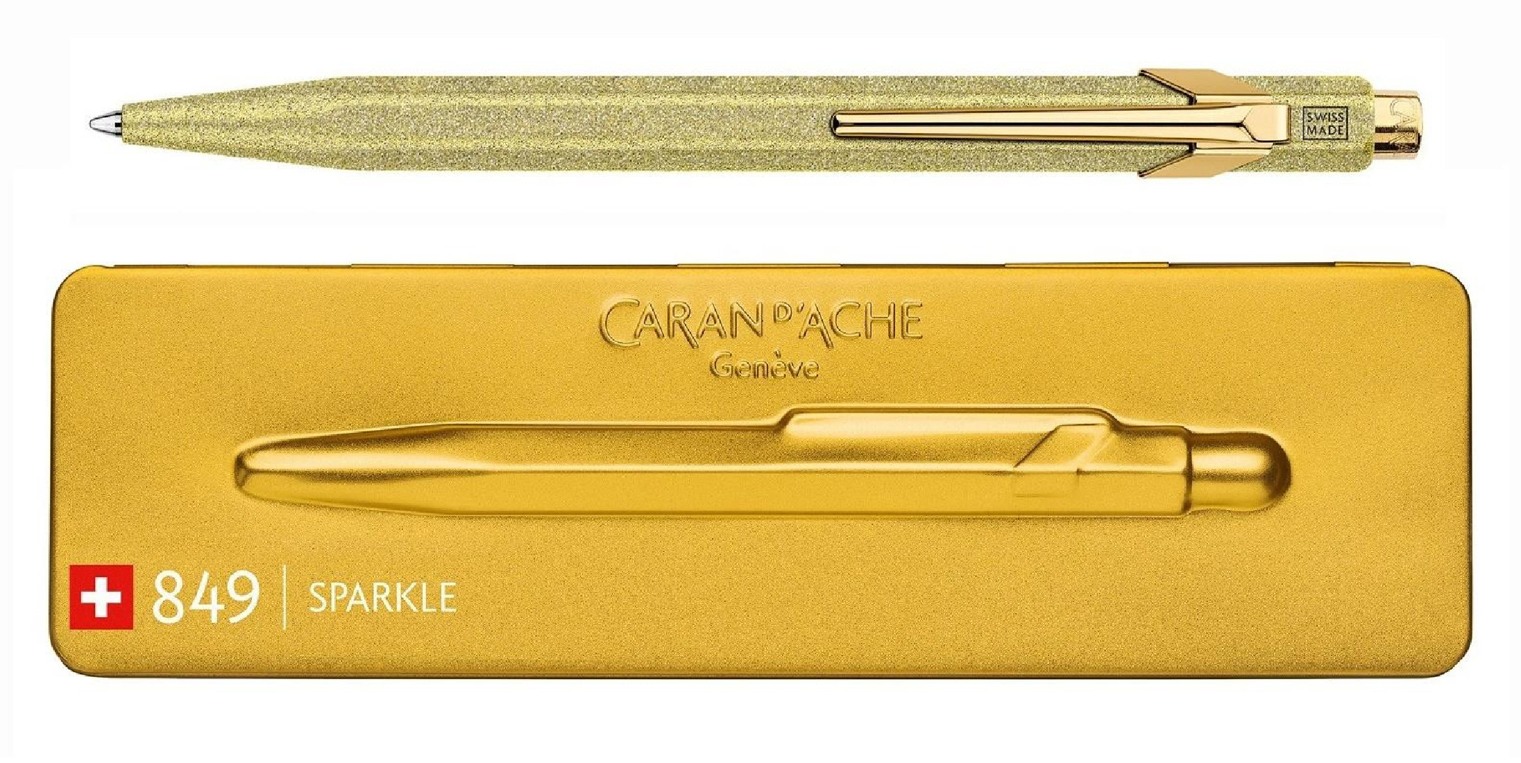 CARAN DACHE 849  Gold Sparkle  ballpoint pen, with slim metal box