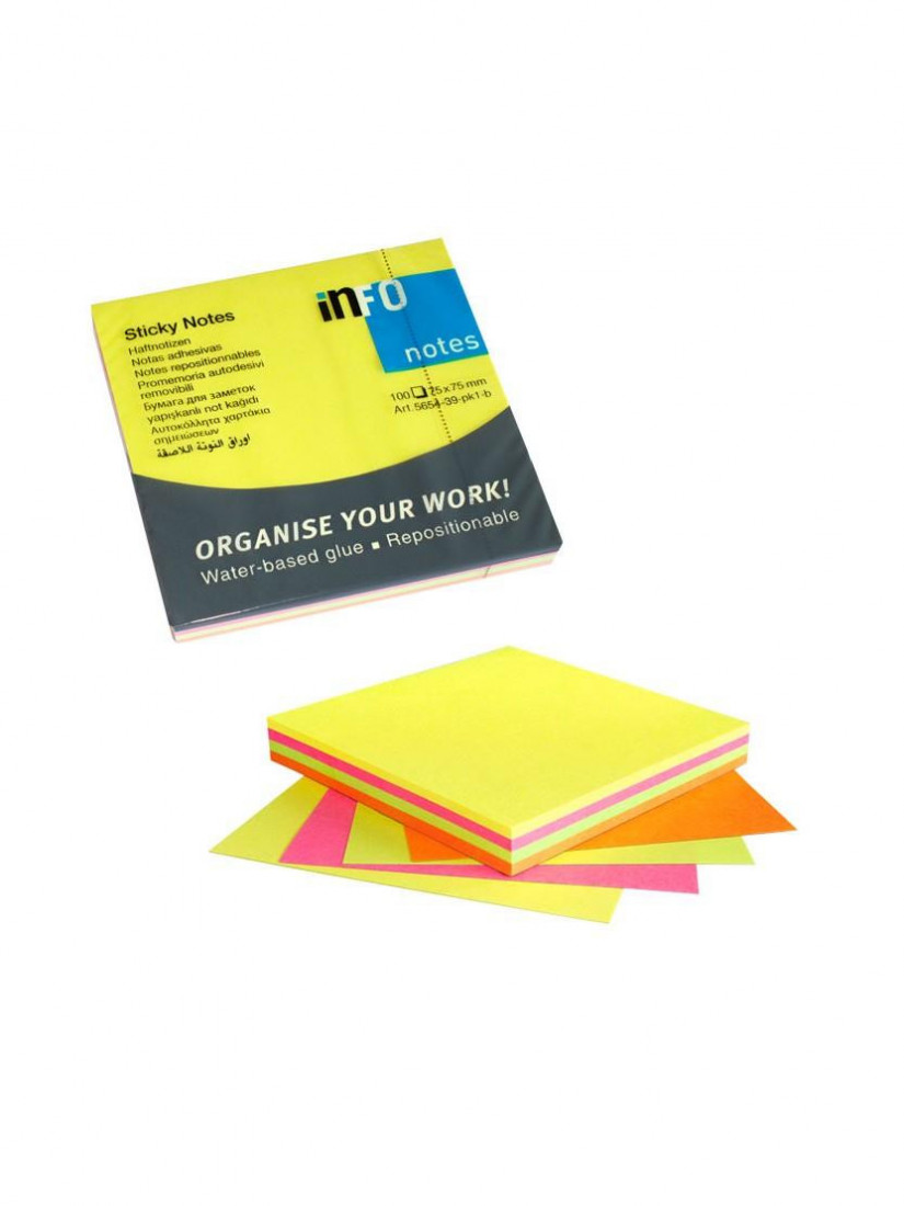 Χαρτάκια Σημειώσεων Αυτοκόλλητα 4 χρώματα Neon 5654-39-pk1-b Info Notes