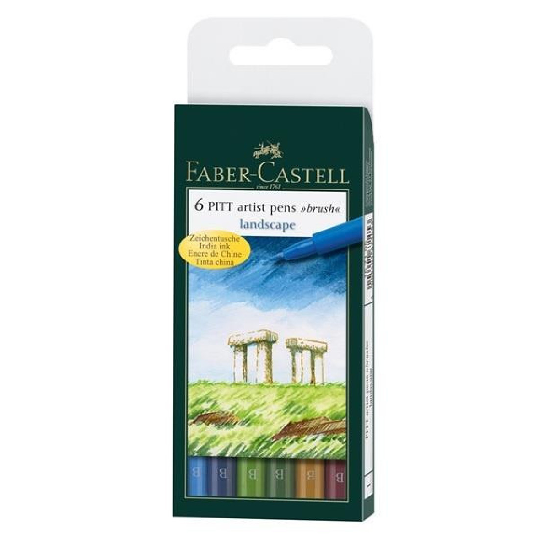 Faber Castell India ink Pitt Artist Pen Brush Landscape wallet of 6 16 71 05