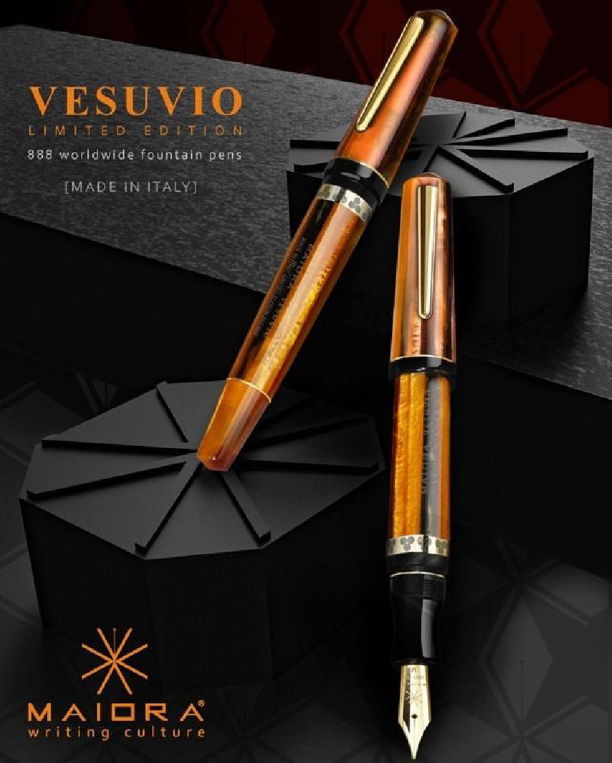 Maiora Vesuvio, Black & Orange, Fountain Pen, 18K Gold Nib limited edition