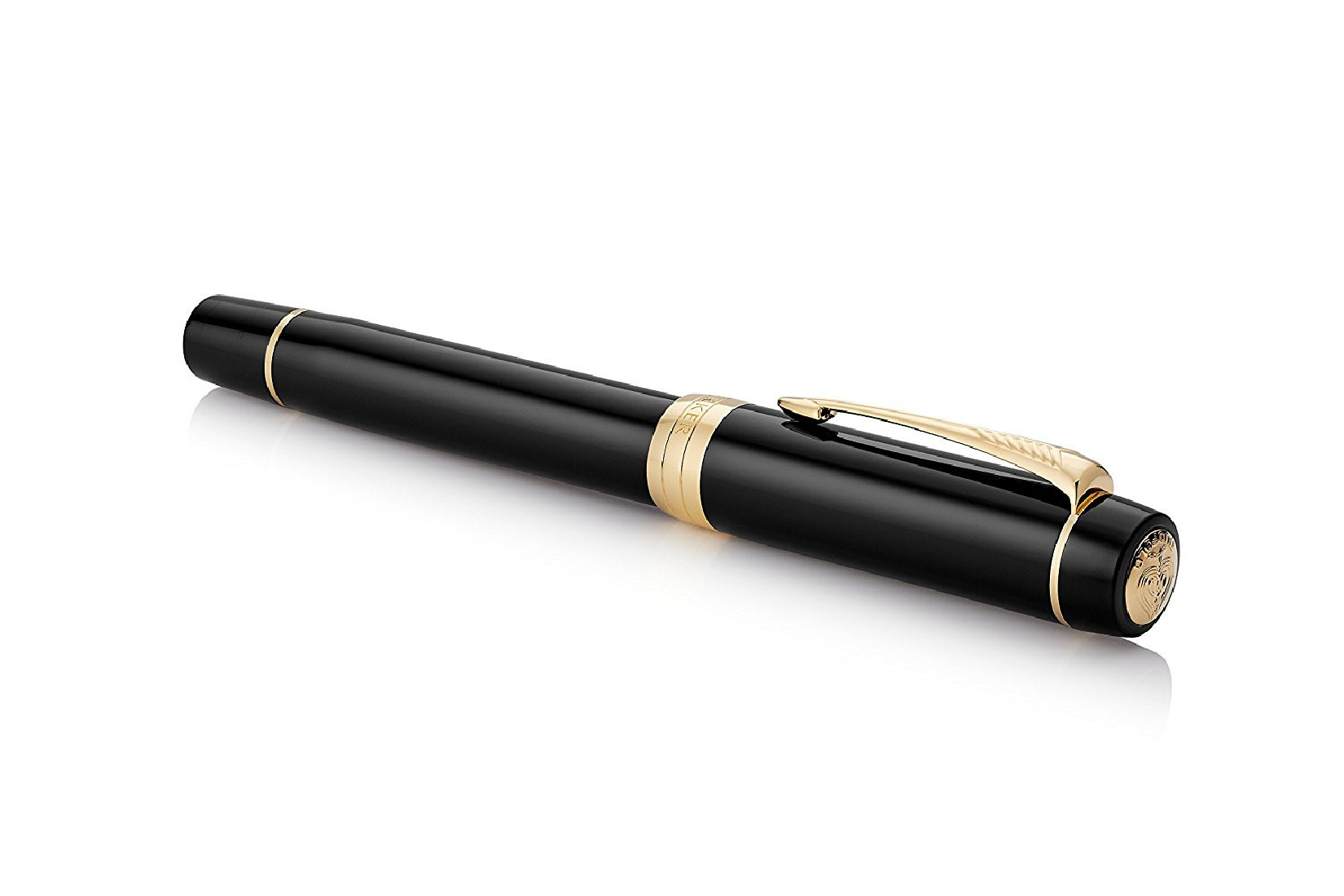 Parker Duofold Centennial Fountain Pen, Classic Black with Gold Trim, Solid Gold Nib, Black Ink and Converter (1931381)