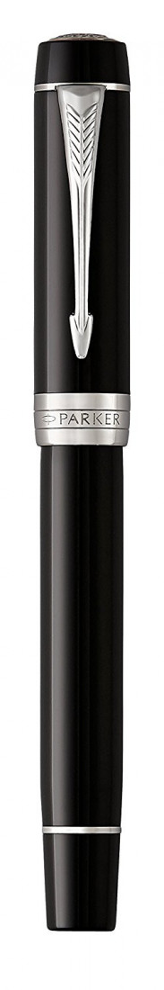Parker Duofold Centennial Fountain Pen, Classic Black with Palladium Trim, Solid Gold Nib, Black Ink and Converter (1931365)