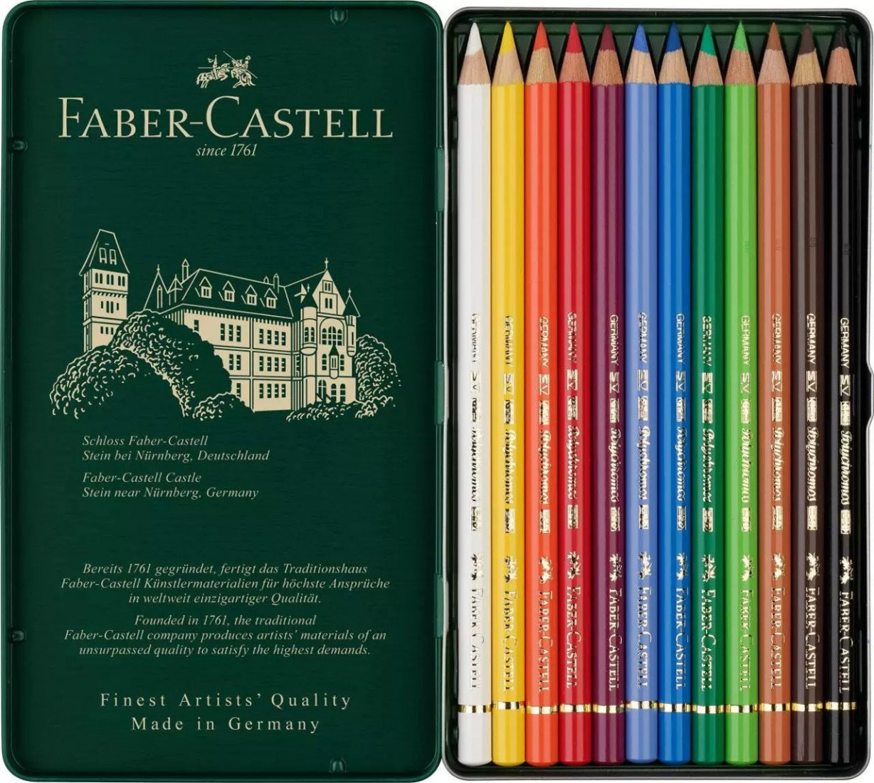 Faber Castell Polychromos colour pencil, tin of 12 110012