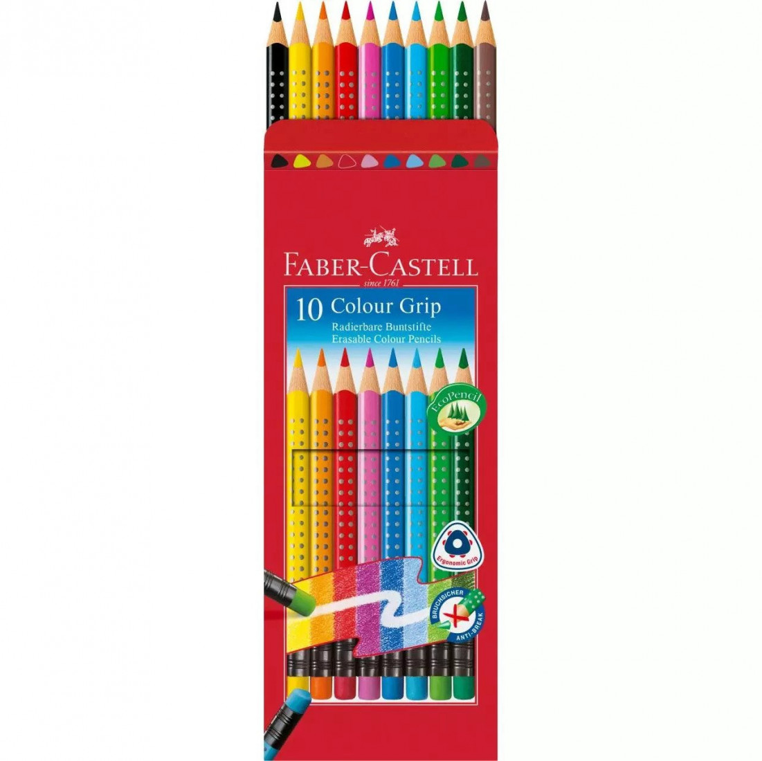 Faber Castell Colour Grip erasable colour pencils, wallet of 10 116613