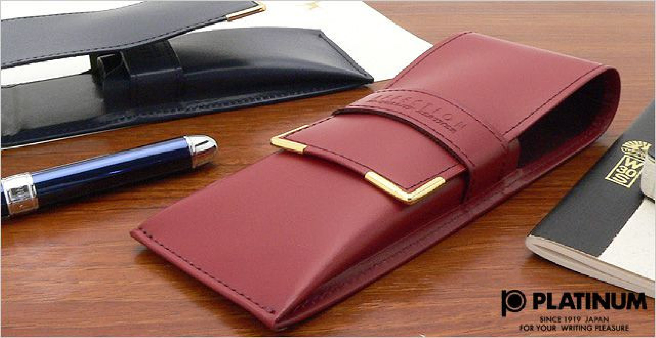 Platinum leather case for 3 pens with flap HPCS-3000
