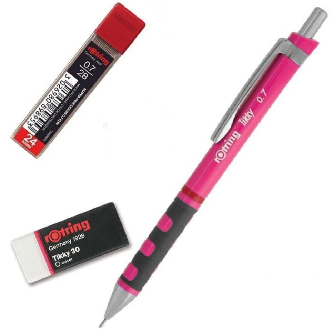 Rotring  tikky mechanical pencil neon pink 0,7mm (free leads & eraser)