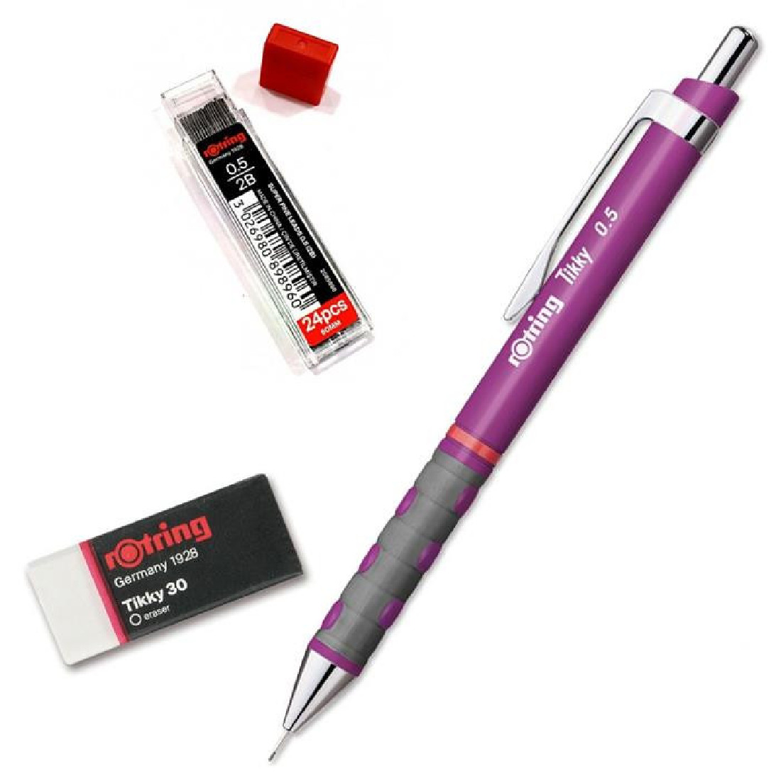 Rotring tikky mechanical pencil purple 0,5mm (free leads & eraser)