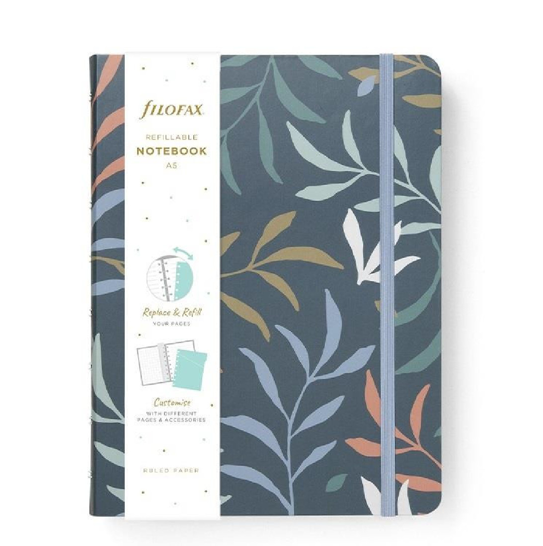 Notebook Refillable Ruled A5 Botanical Blue 179518 Filofax