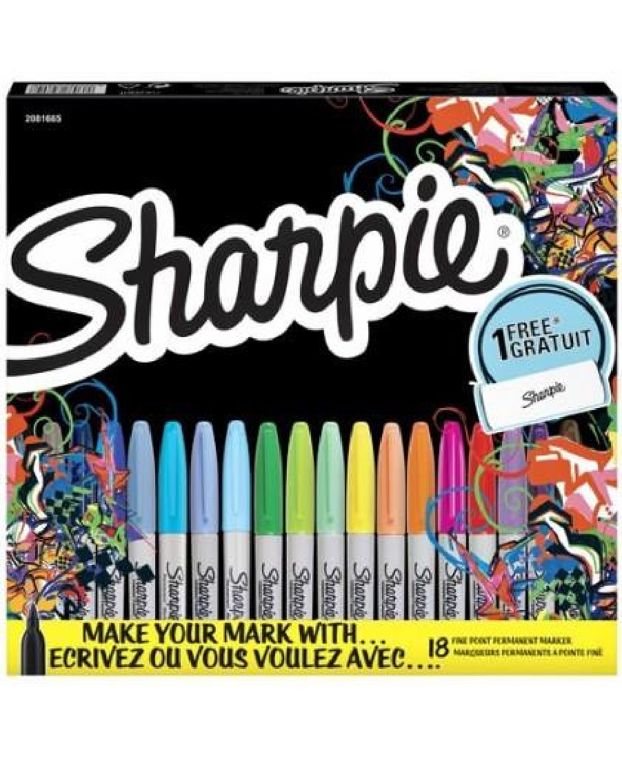 SHARPIE MARKERS ASSORTED BOX 18 TEM. FINE POINT