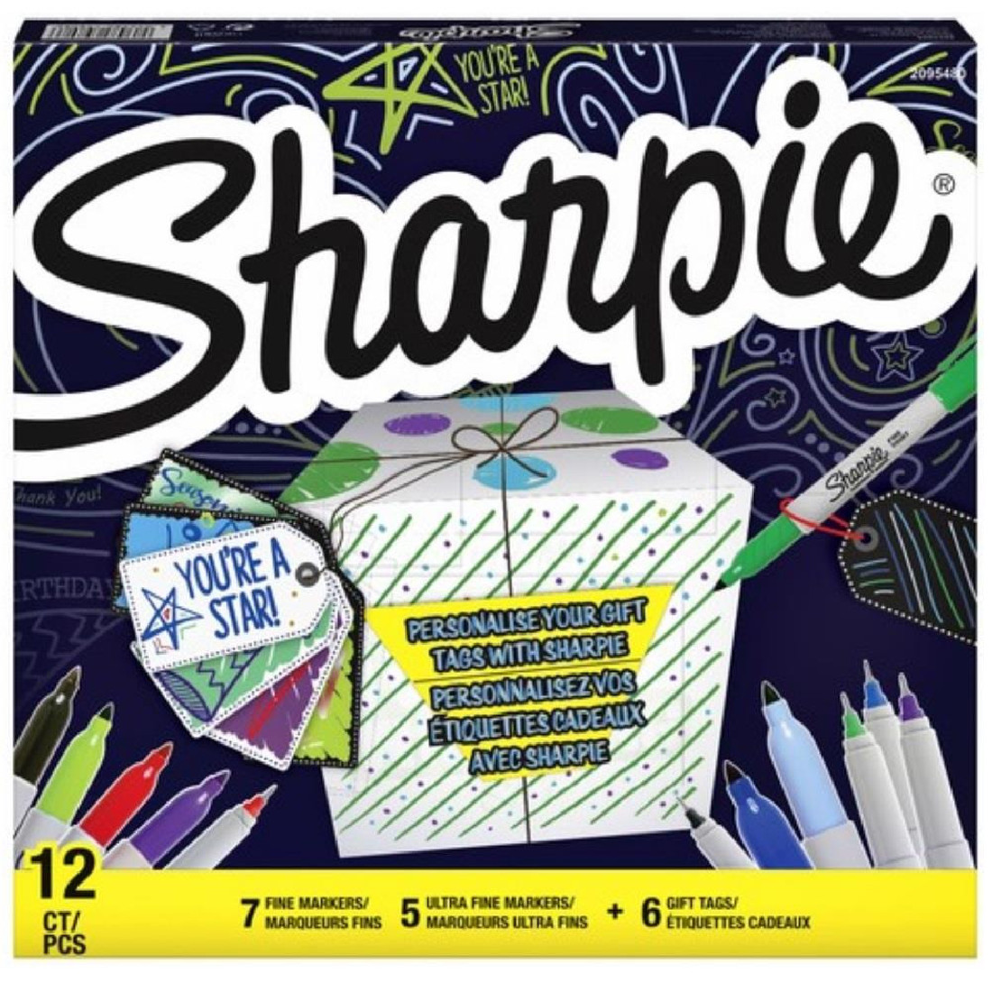 SHARPIE MARKERS ASSORTED BOX 12 ΤΕΜ. FINE- ULTRA FINE POINT WITH 6 TAGS GIFT