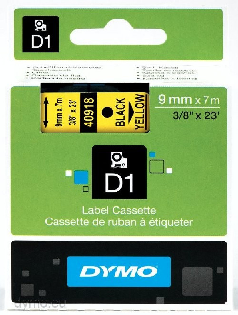 Dymo 40918 D1 Tape 9mmx7m Black on Yellow S0720730