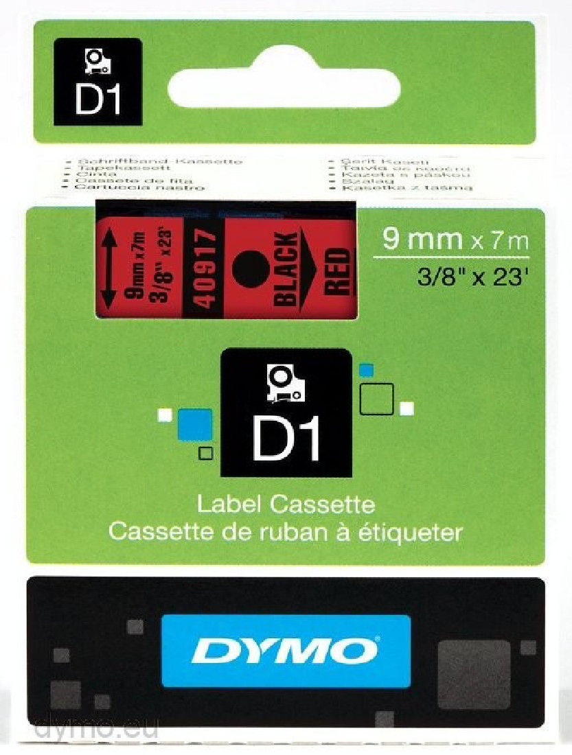 Dymo 40917 D1 Tape 9mmx7m Black on Red S0720720