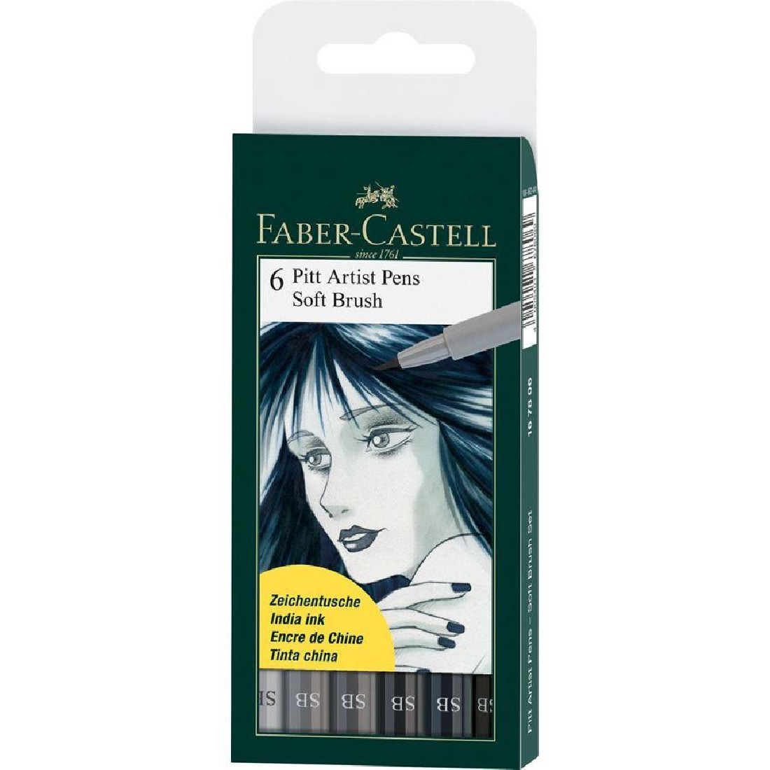 Faber Castell India ink Pitt Artist Pen Soft Brush Grey wallet of 6 167806