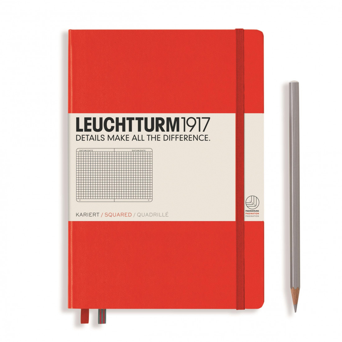 Leuchtturm 1917 Notebook A5 Red Squared Hard Cover