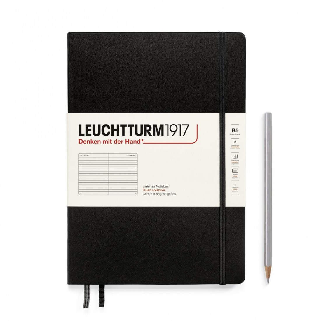 Leuchtturm 1917 Notebook B5 Black Ruled Hard Cover