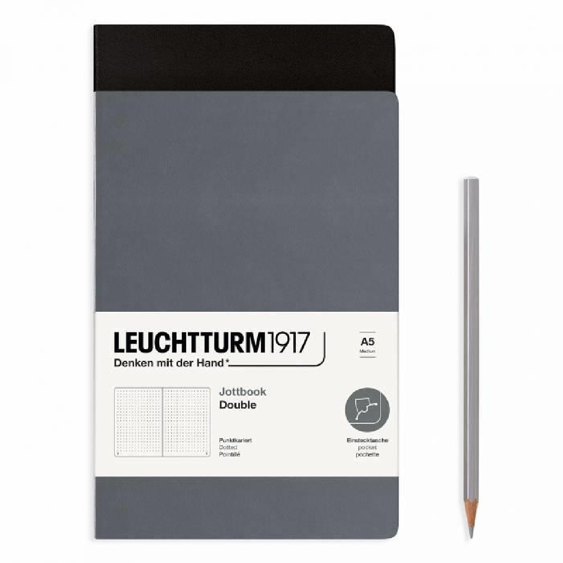Leuchtturm 1917 Jottbook Double A5 Anthracite and Black Dotted