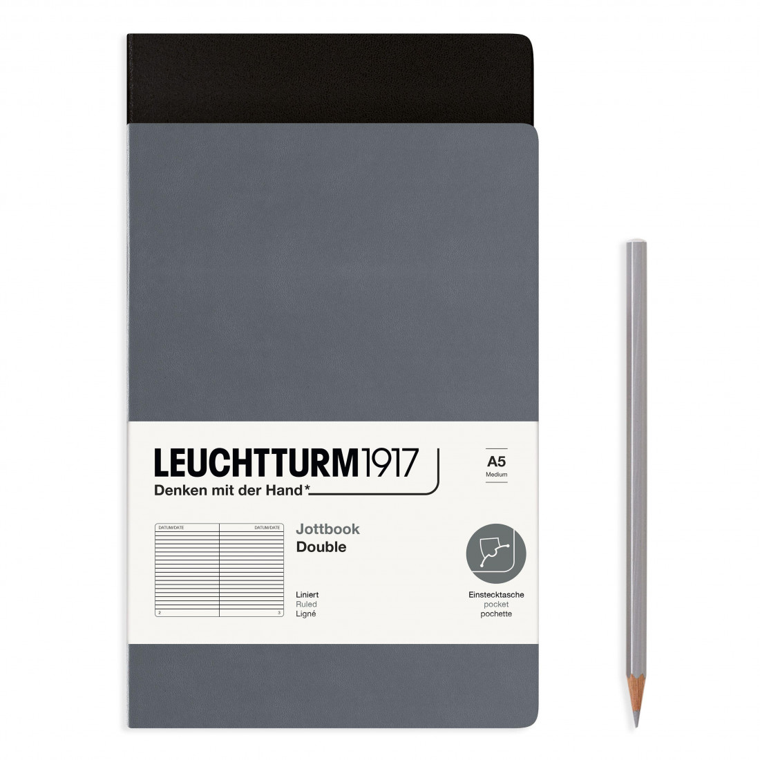 Leuchtturm 1917 Jottbook Double A5 Anthracite and Black Ruled