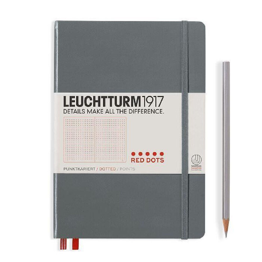Leuchtturm 1917 Notebook A5 Red Dotts Anthracite Hard Cover