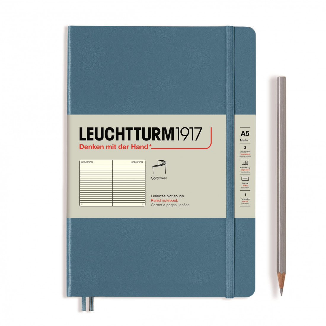 Leuchtturm 1917 Notebook A5 Stone Blue Ruled Soft Cover