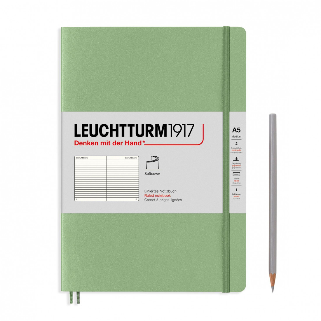Leuchtturm 1917 Notebook A5 Sage Ruled, Soft Cover