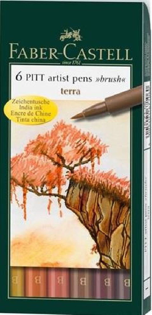 Faber Castell India ink Pitt Artist Pen Brush Terra wallet of 6 16 71 06