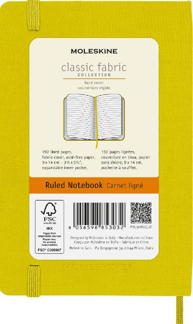 Notebook Pocket 9x14 Silk Hay Yellow Ruled Hard Cover Moleskine