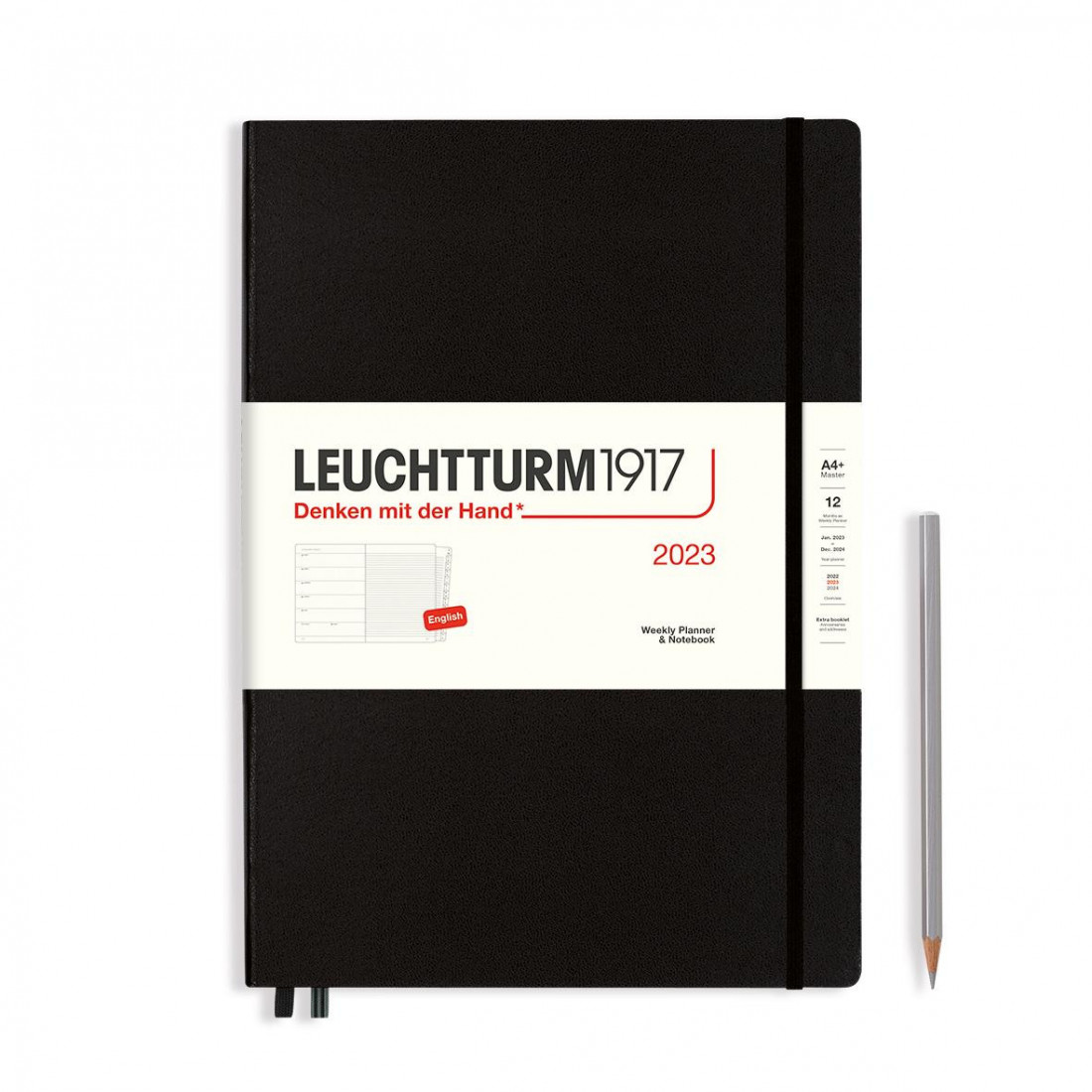 Leuchtturm 1917 Weekly Planner & Notebook A4 plus,  2023, with booklet, Black, English