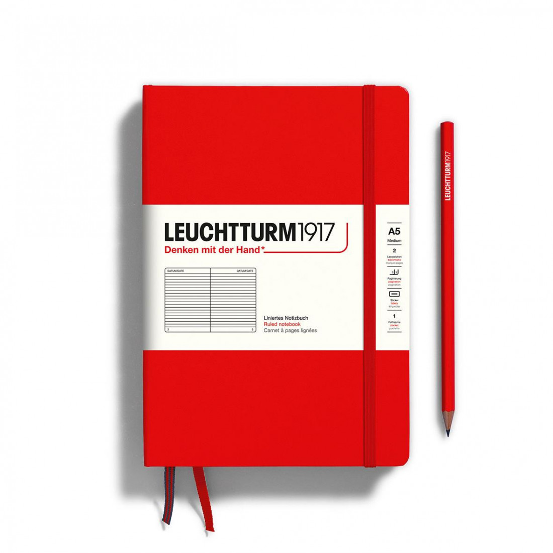 Leuchtturm 1917 Notebook A5 Hardcover 251 numbered pages, Red, ruled