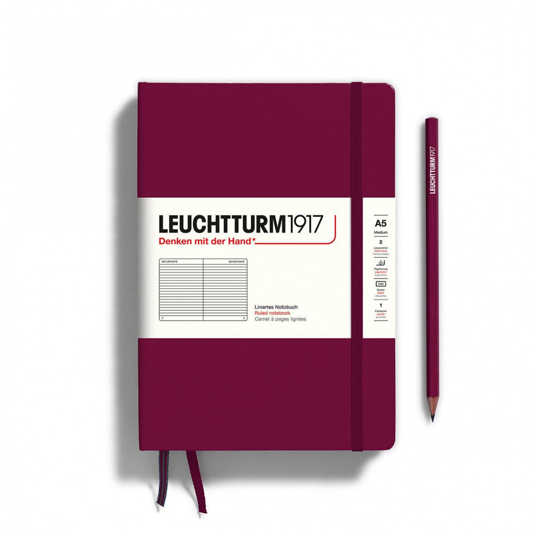 Leuchtturm 1917 Notebook A5 Hardcover 251 numbered pages Port Red ruled