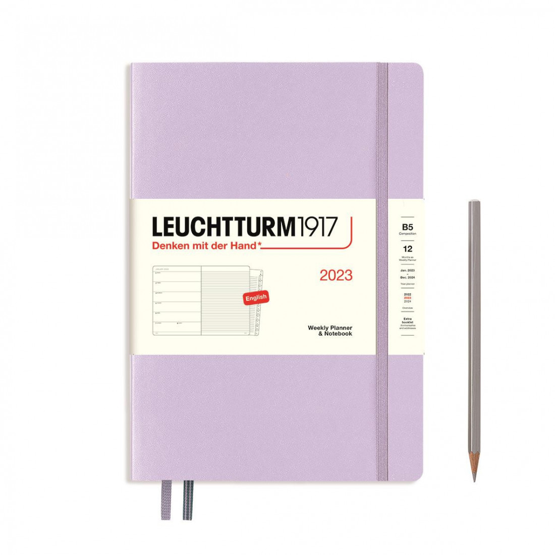 Leuchtturm 1917 Weekly Planner and Notebook 2023,B5, Lilac, english