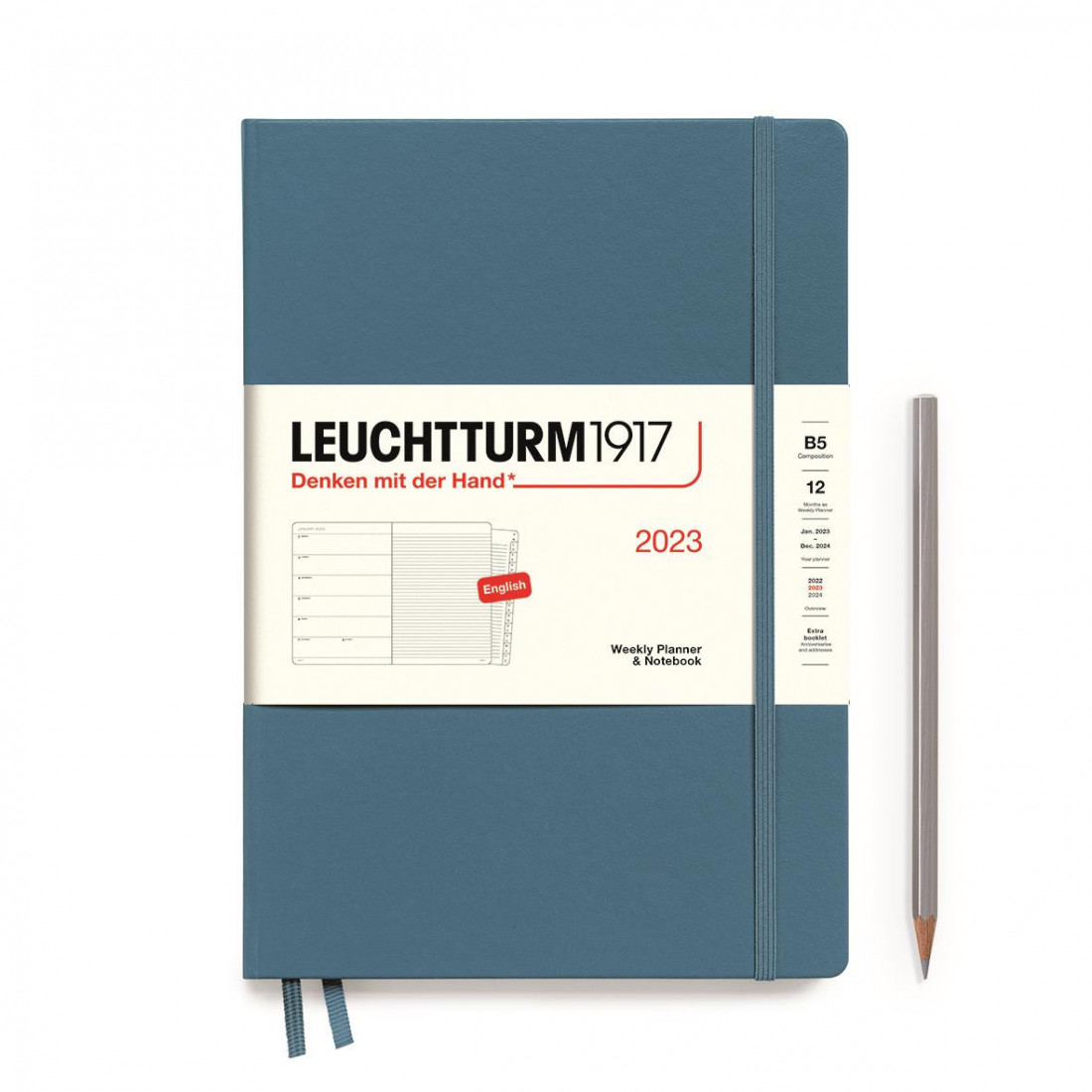 Leuchtturm 1917 Weekly Planner and Notebook 2023,B5, Stone Blue, english