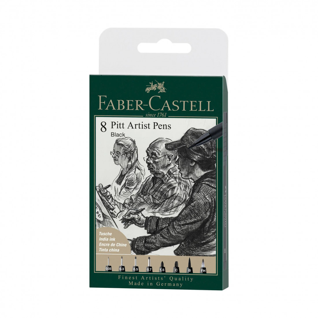 Faber-Castell Pitt Artist Pens Black tin of 8 167158