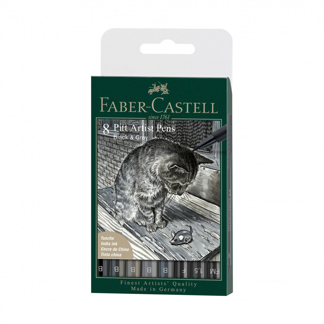 Faber-Castell 167171 Pitt Artist Pens Black & Grey tin of 8