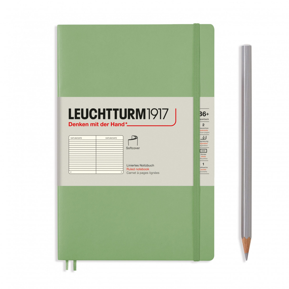 Leuchtturm 1917 B6 plus Paperback Sage Ruled, Soft Cover