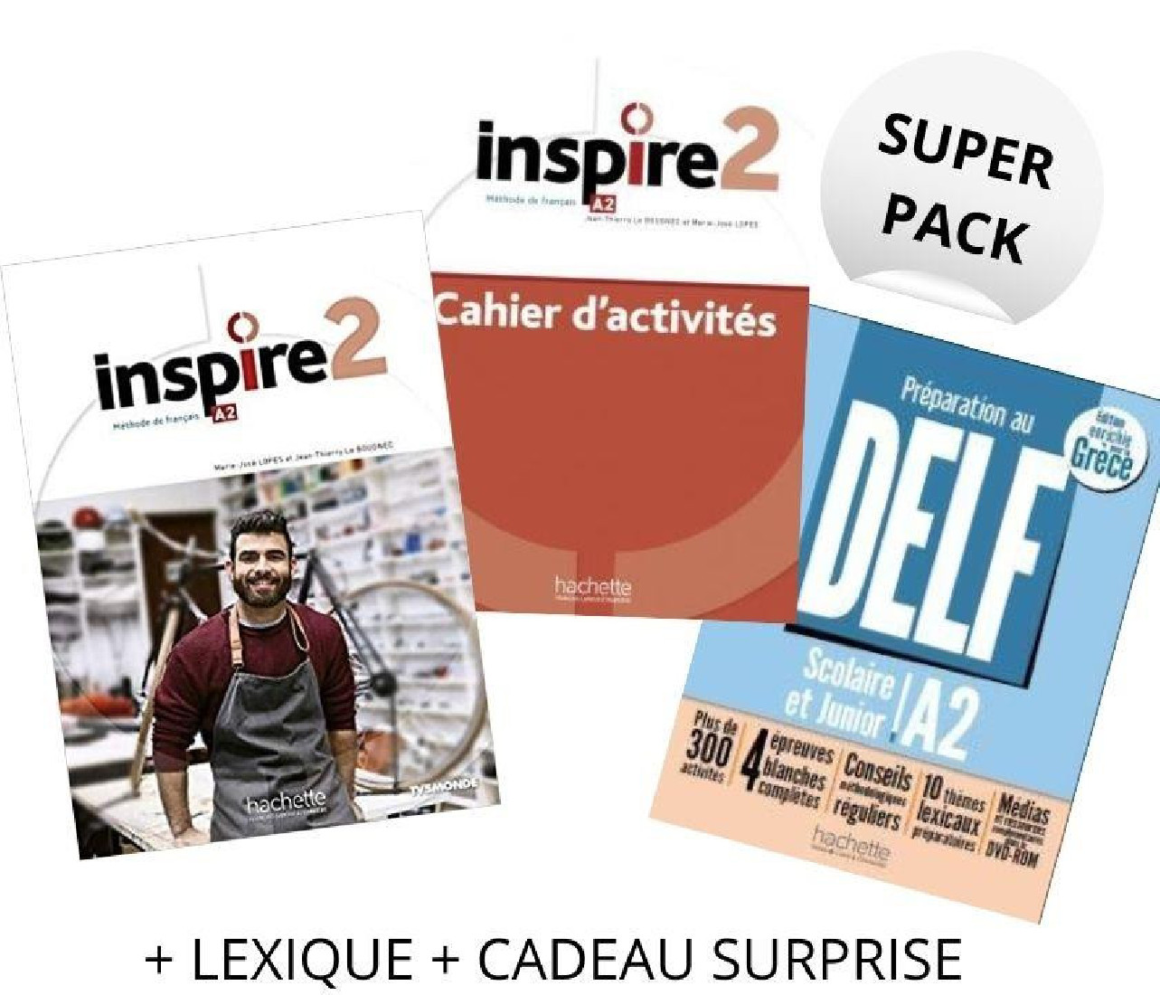 SUPER PACK INSPIRE 2 (LE + CA + LEXIQUE + CADEAU SURPRISE + DELF SCOLAIRE & JUNIOR A2)