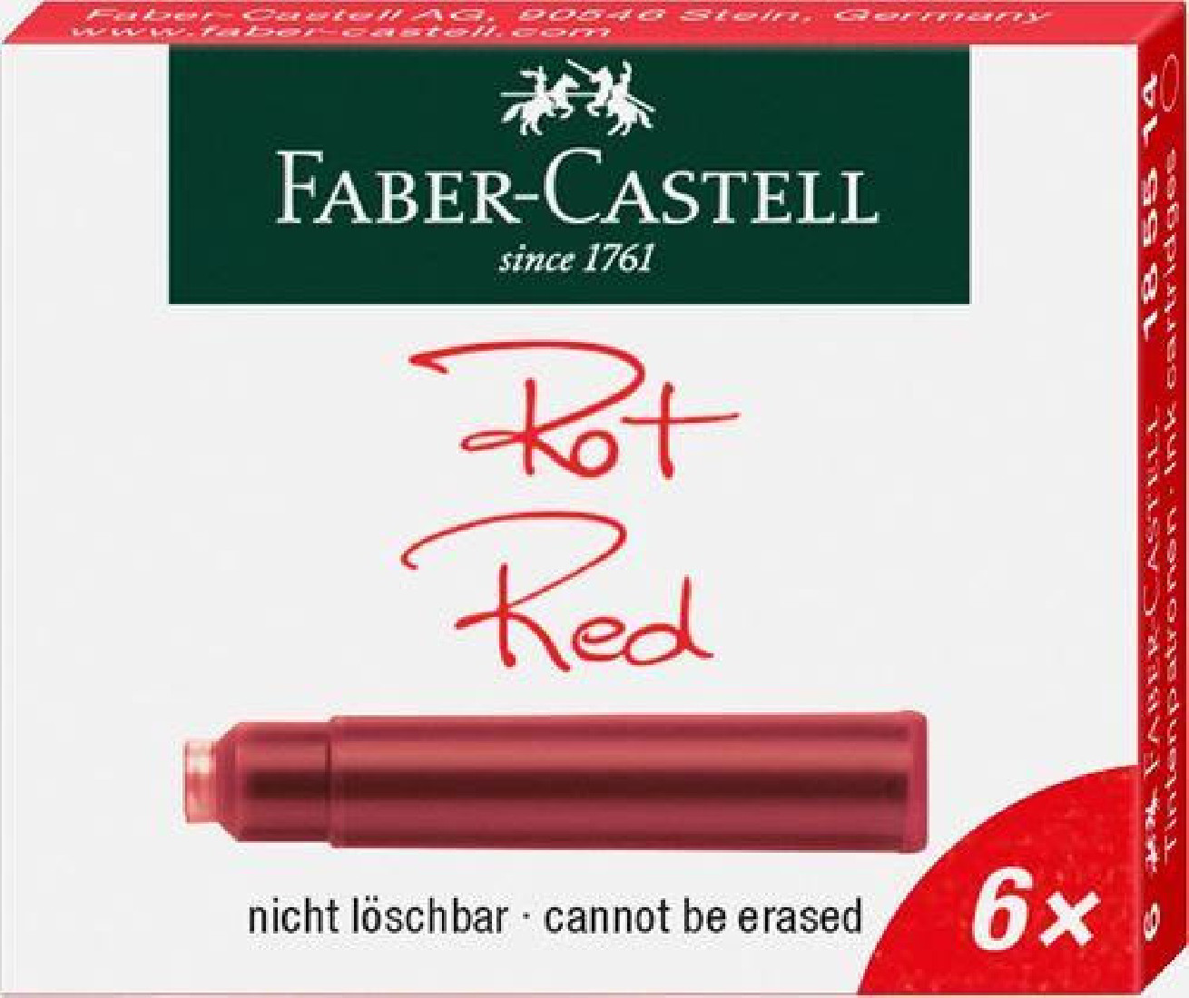 FABER CASTELL INK CARTRIDGES(6) RED 185514