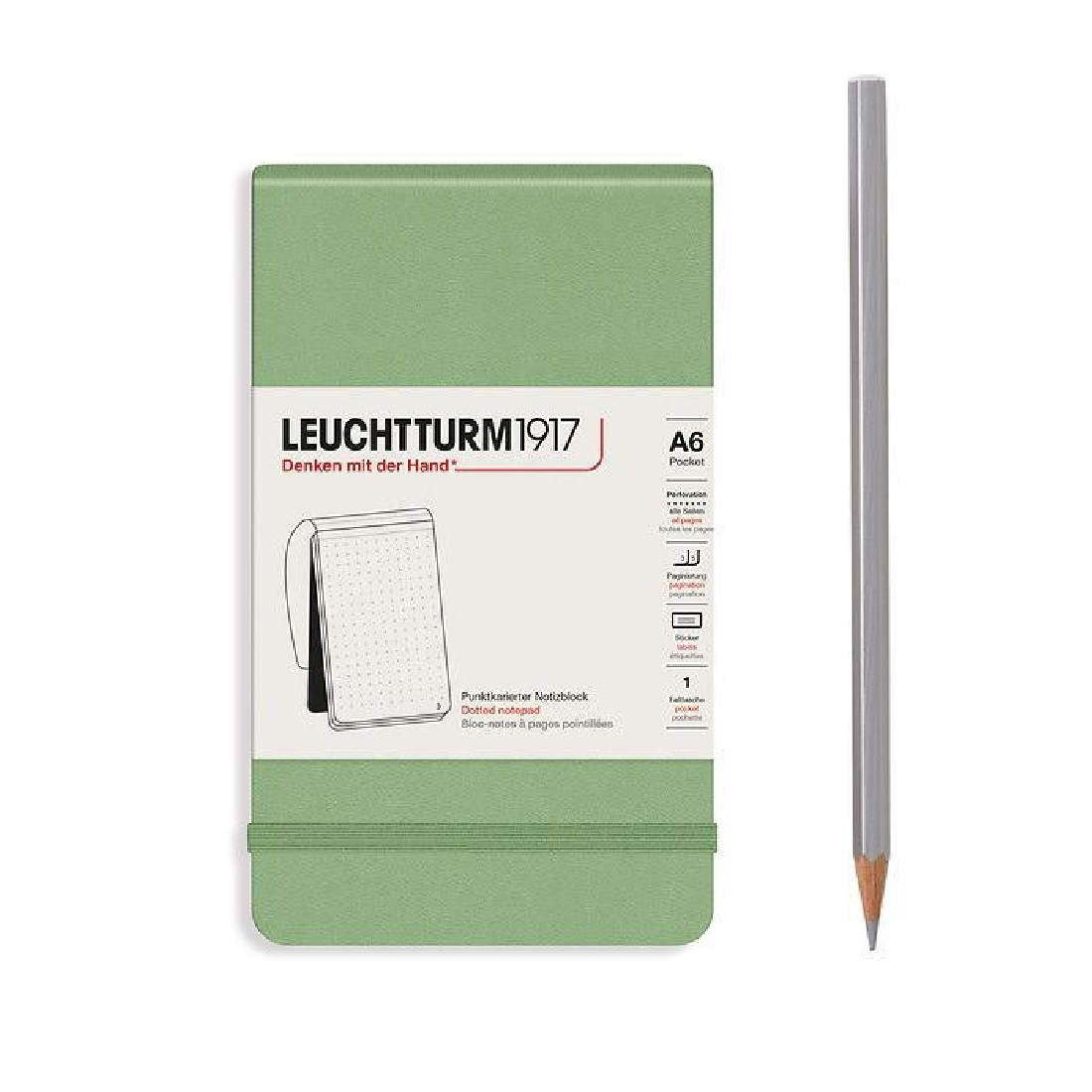 Leuchtturm 1917 Reporter Notepad A6 Sage Dotted Hard Cover