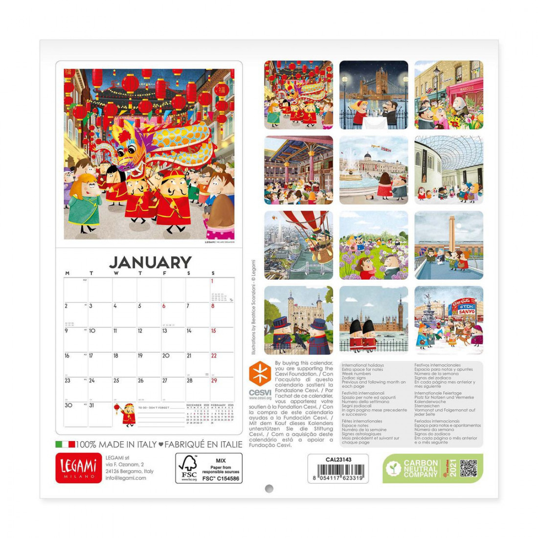 Legami Wall Calendar 2023 London 18 x 18 cm