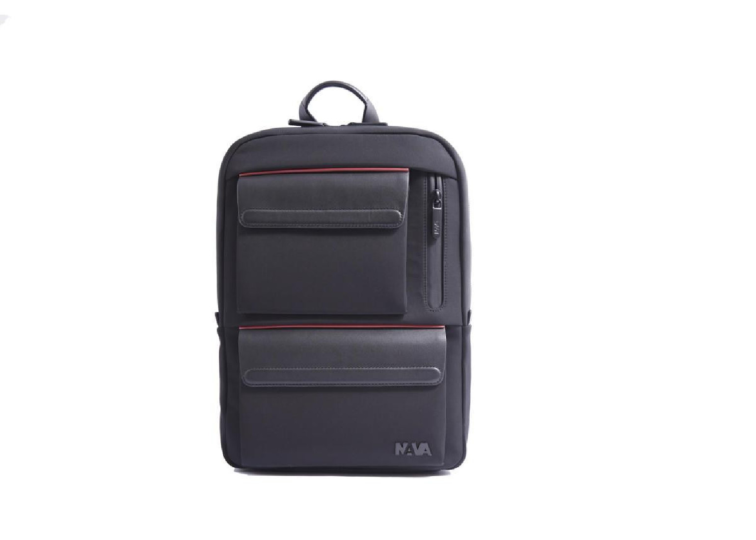 NAVA METRO ORGANIZED LEATHER BACKPACK 1 COMPARTMENTS WITH 2 FRONT POCKETS BLACK RED