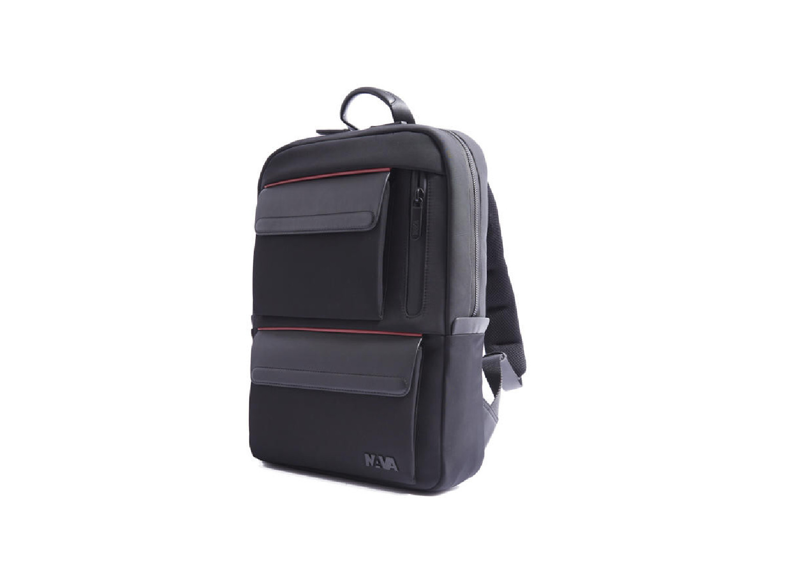 NAVA METRO ORGANIZED LEATHER BACKPACK 1 COMPARTMENTS WITH 2 FRONT POCKETS BLACK RED