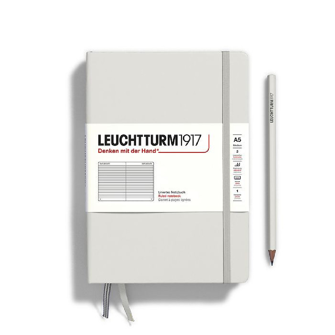 Leuchtturm 1917 Notebook A5 Light Grey Ruled Hard Cover