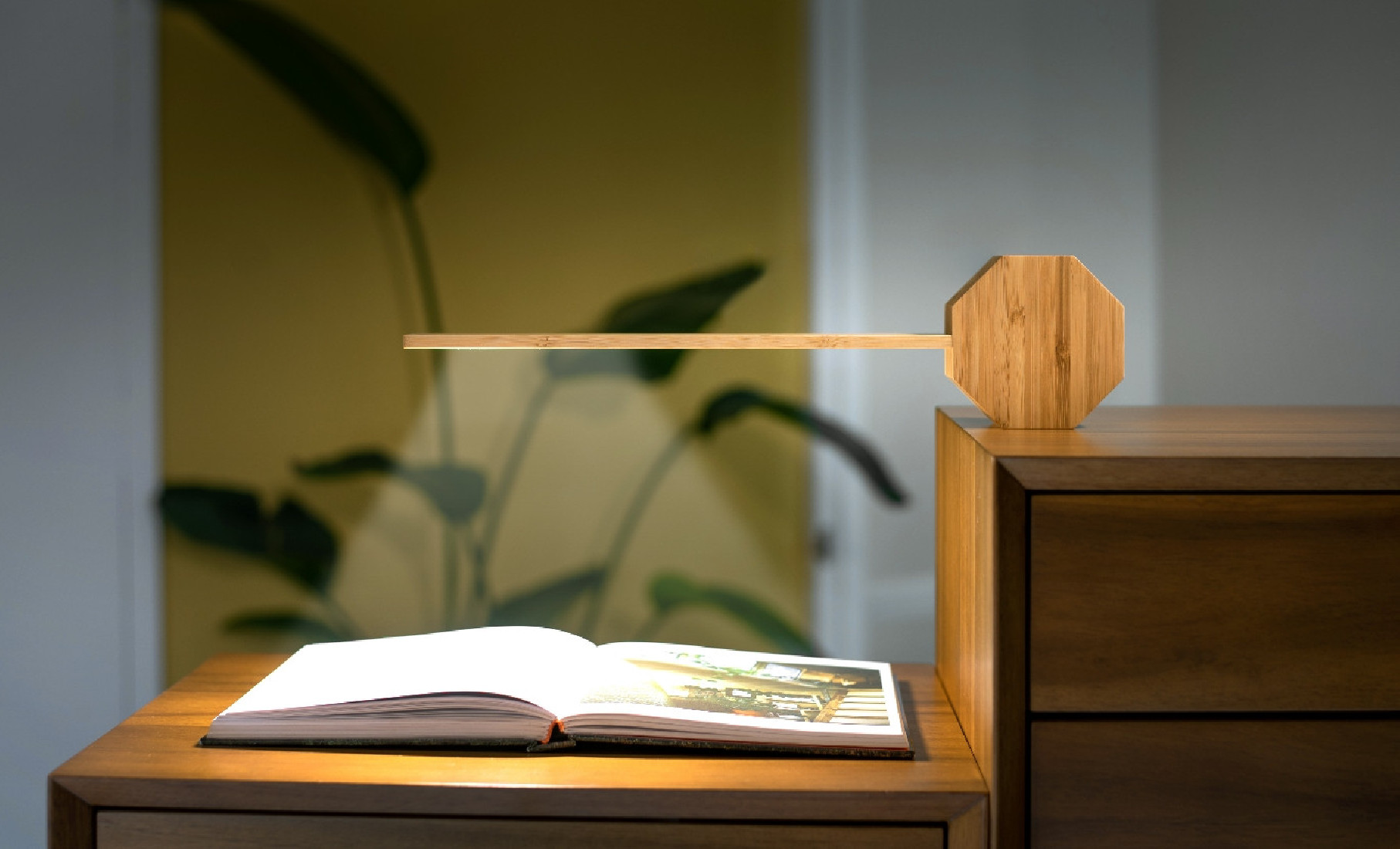 Gingko Octagon One Plus Portable Alarm Clock Desk Light Japanese Bamboo G012BO