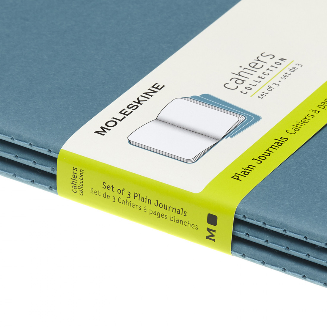 Set of 3 Plain Journals Brisk Blue Soft cover 13x21 Moleskine M